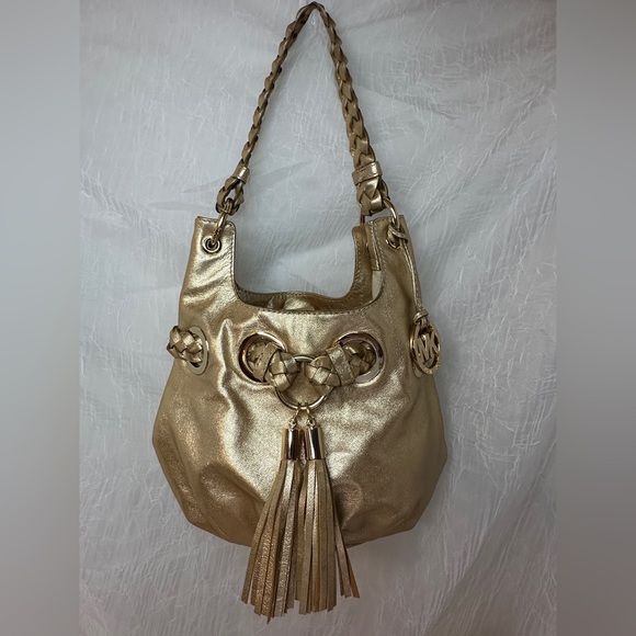 MICHAEL Michael Kors Handbags - Michael Kors Metallic Gold Braided Tassel Hobo Bag